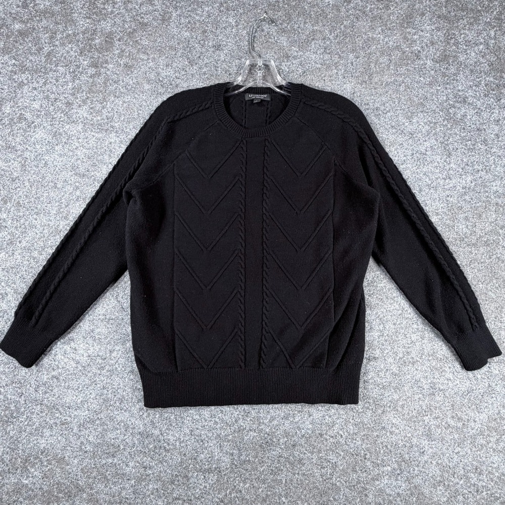 Liverpool Los Angeles Sweater Womens L Black Mix Stitch Cable Knit Raglan Sleeve